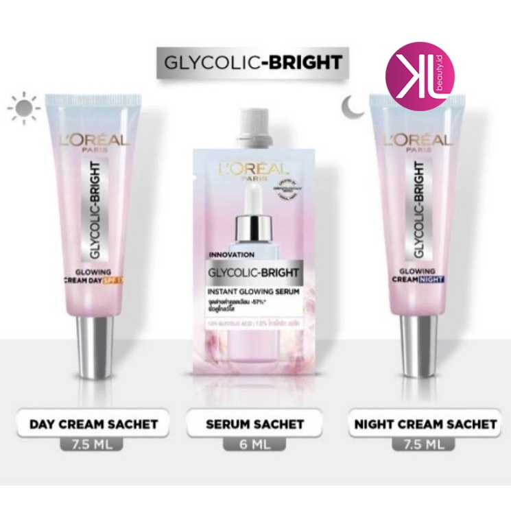 Loreal Glycolic Bright Serum sachet 6ml / Day 7ml / Night 7ml
