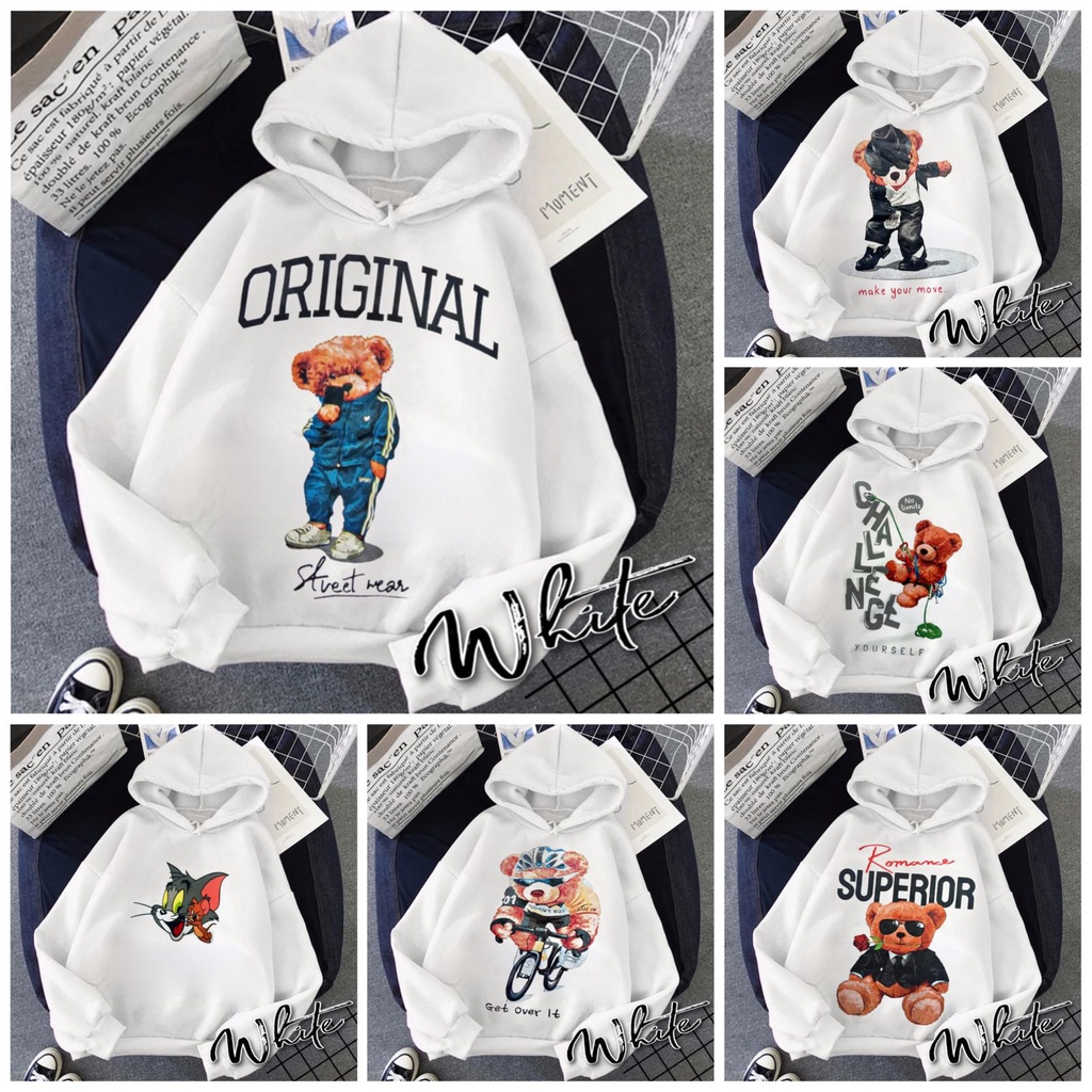 Damai fashion jakarta - baju sweater HOODIE wanita OVERSIZE WHITE banyak pilihan gambar - konveksi baju murah