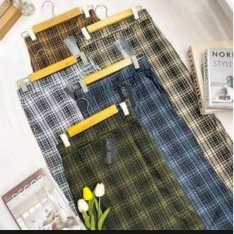 rok span tartan / rok shirt / rok span maxi motif / span tartan long skirt rok panjang span