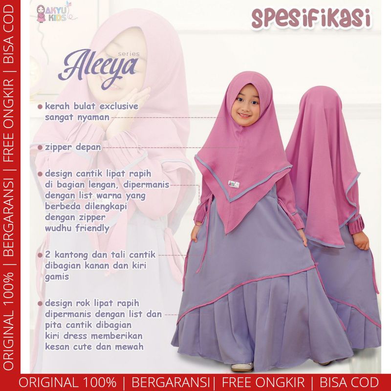 TERLARIS ALEEYA DRESS SET GAMIS ANAK BAHAN ADEM BY AKYU KIDS