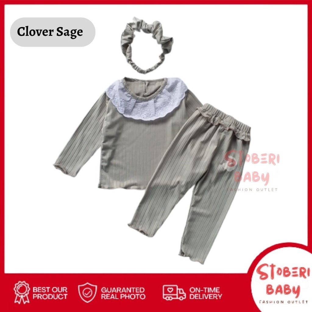 stoberi baby - BBB CLOVER setelan anak perempuan jumper bayi polos lucu free headband