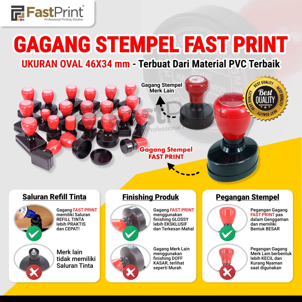

Gagang Stempel Flash Oval Ukuran 46X34 MM