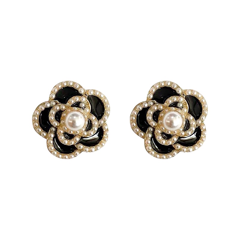 Anting Stud 925 Silver Aksen Mutiara Warna Hitam Gaya Vintage Korea Untuk Wanita