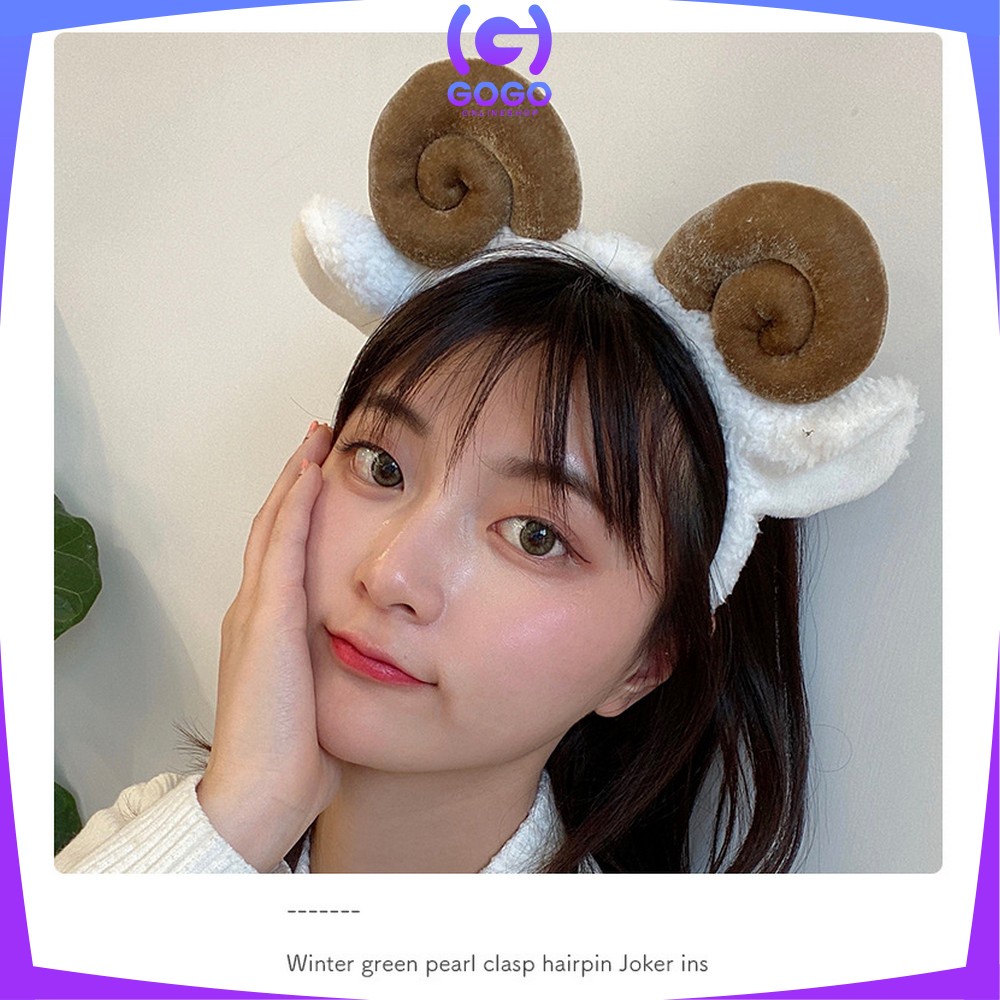 GOGO-C490 Bando Motif Tanduk Domba Lucu Bahan Lembut / Aksesoris Rambut Wanita / Bandana korea / Headband White Sheep Domba Aries Unik