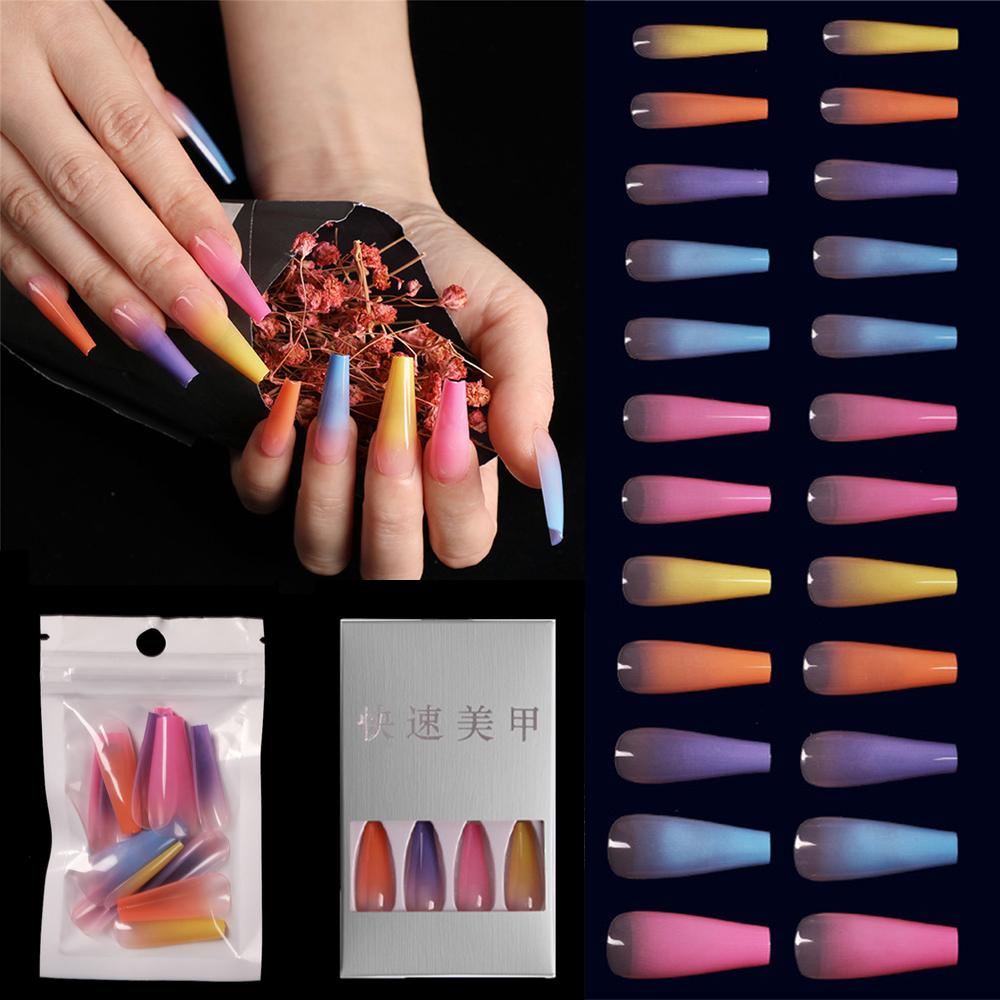 MXBEAUTY Artificial Nail Art DIY Rainbow Detachable Long Stiletto Press On Nails Ballerina Kuku Palsu