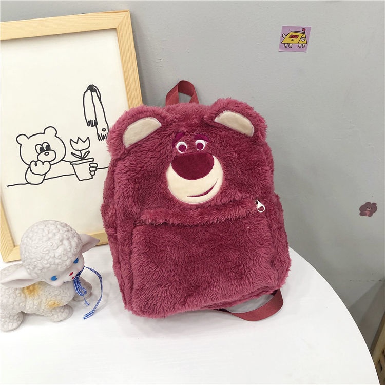 ❀¤❁Sera Impor Kartun Ransel Boneka Mewah Lucu Strawberry Bear Bahu Tas Mewah Tas Siswa Tas Sekolah Ransel Wanita