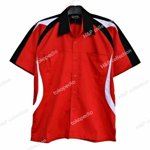 Seragam Kerja Kemeja Seragam Kerja Merah Combi Hitam Putih