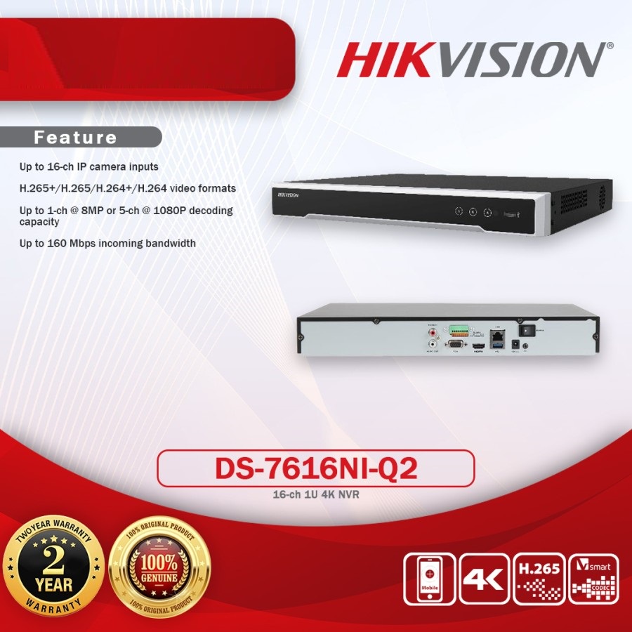 NVR Hikvision 16 Channel DS-7616-NI Q2 Suport H.265