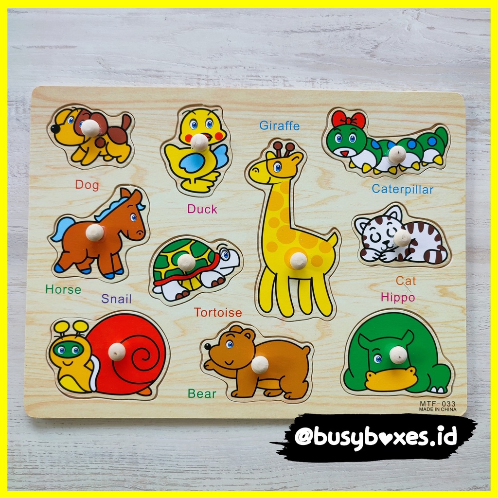 Busyboxes.id Mainan anak edukasi anak 1 2 3 tahun laki laki perempuan mainan edukasi Montessori puzzle jigsaw 3d kayu hewan binatang seri - siput