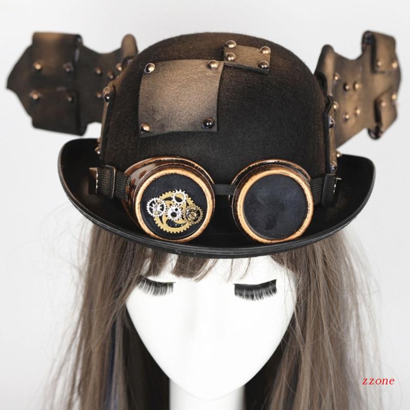 Topi Bowler Dengan Kacamata Gaya Steampunk Untuk Pria