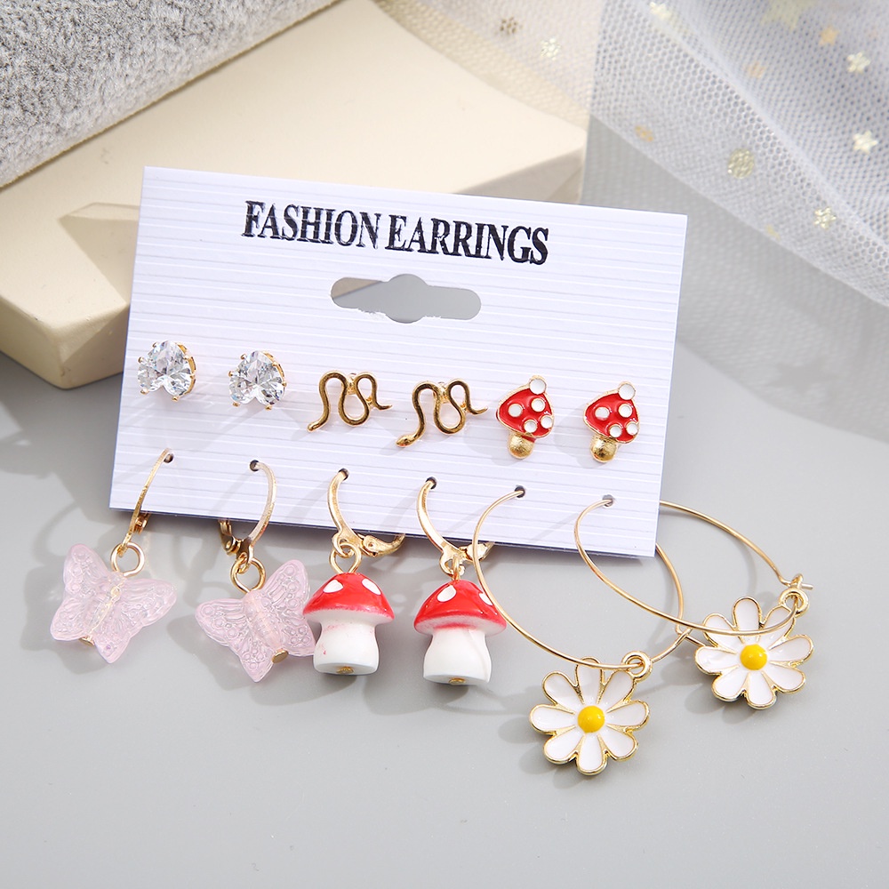 Set Anting Bentuk Jamur Bunga Ular Butterfly Mini Untuk Wanita