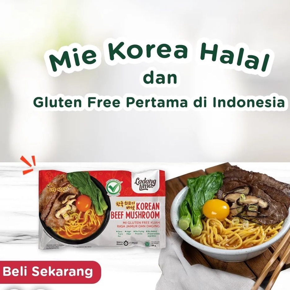 Mie Korea Gluten Free - Mie Kuah Sehat -Korean Beef Mushroom Ladang Lima 94gr - Instant Korean Noodle