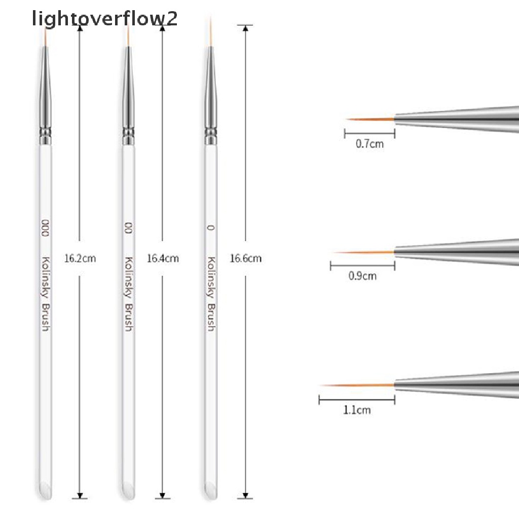 (lightoverflow2) 3pcs / set brush pen Transparan Ukuran 7 / 9 / 11mm Untuk Nail art