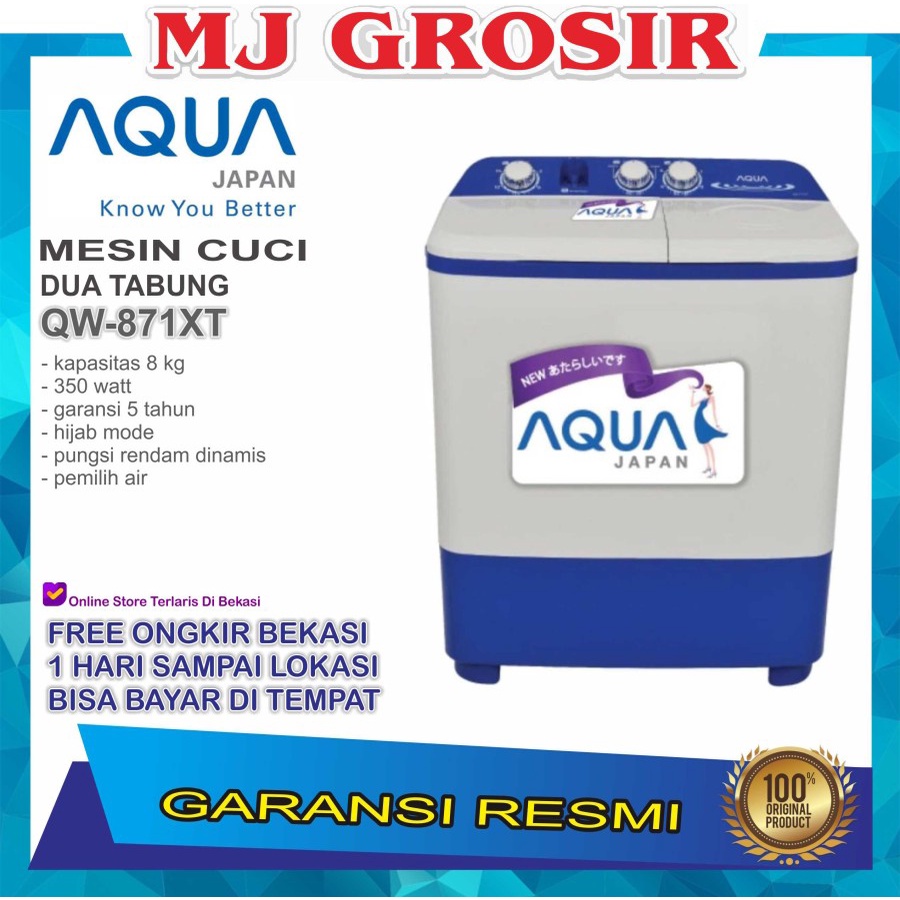 MESIN CUCI AQUA JAPAN QW881XT 8KG 2 TABUNG 881XT 7 KG HIJAB SERIES