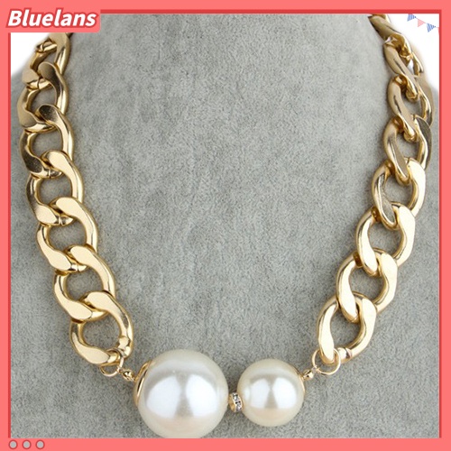 Bluelans Women Fashion Big Faux Pearls Curb Chain Choker Collar Statement Necklace