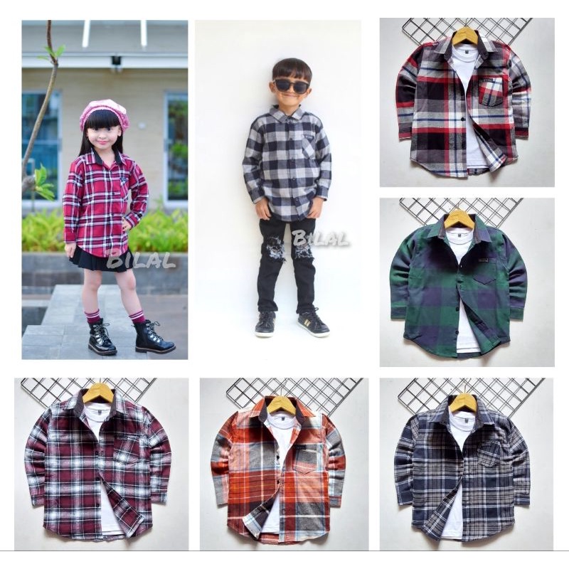 KEMEJA KATUN  FLANEL ANAK LAKI-LAKI &amp; PEREMPUAN LENGAN PANJANG  1-12th