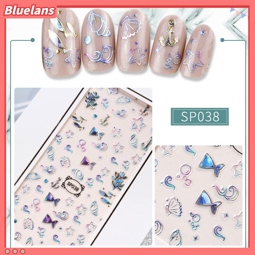 (In Stock) Kacamata Hitam Lensa Warna Warni ♡Stiker Kuku 3D Motif Snowflake / Bunga / Bintang Anti Air Untuk Dekorasi Nail Art