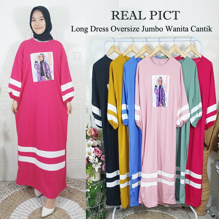 JUMBO VOQUE LONG DRESS OVERSIZE WANITA PEREMPUAN CANTIK GL FASHION