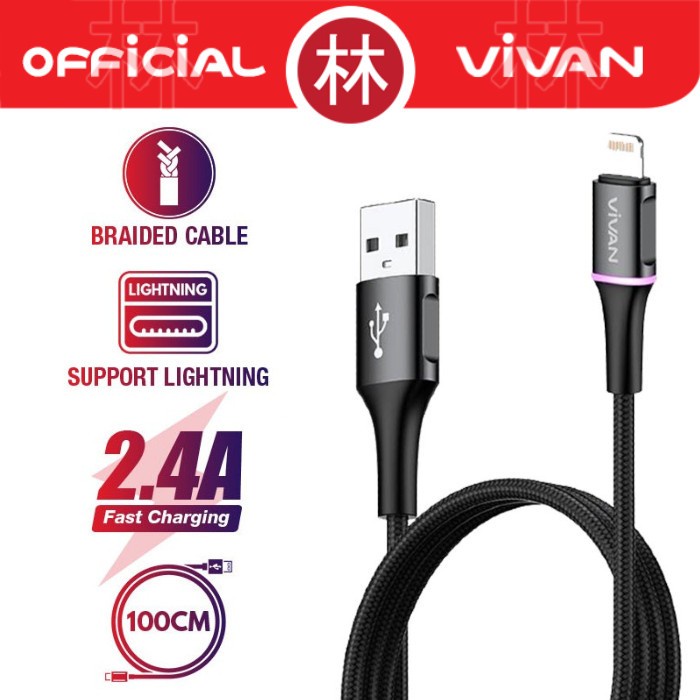 VIVAN VDL100 Kabel Data Lightning iPhone Fast Charging 2.4A Quick Charge USB Cable 100cm 1M Original