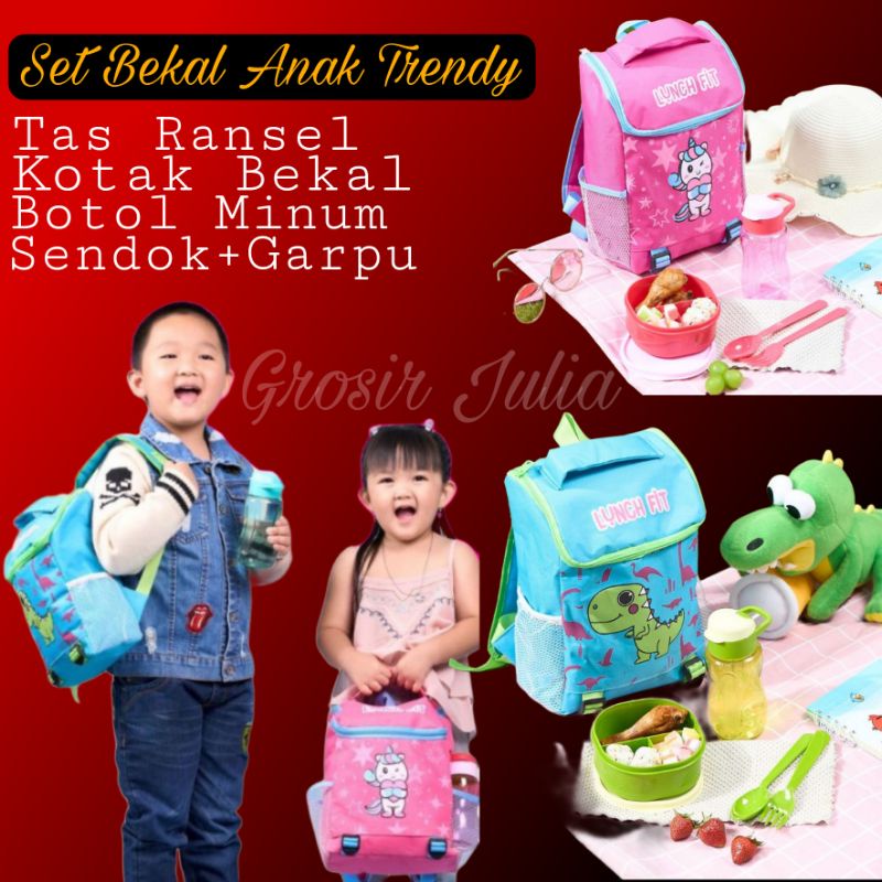 Tempat Kotak Bekal Anak Set RANSEL Sekolah Lengkap / LunchBox Anak