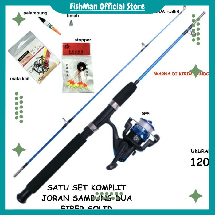 Alat Joran Pancing Laut Fiber Full 1 Set Murah Lengkap Sambung 2 - 120cm