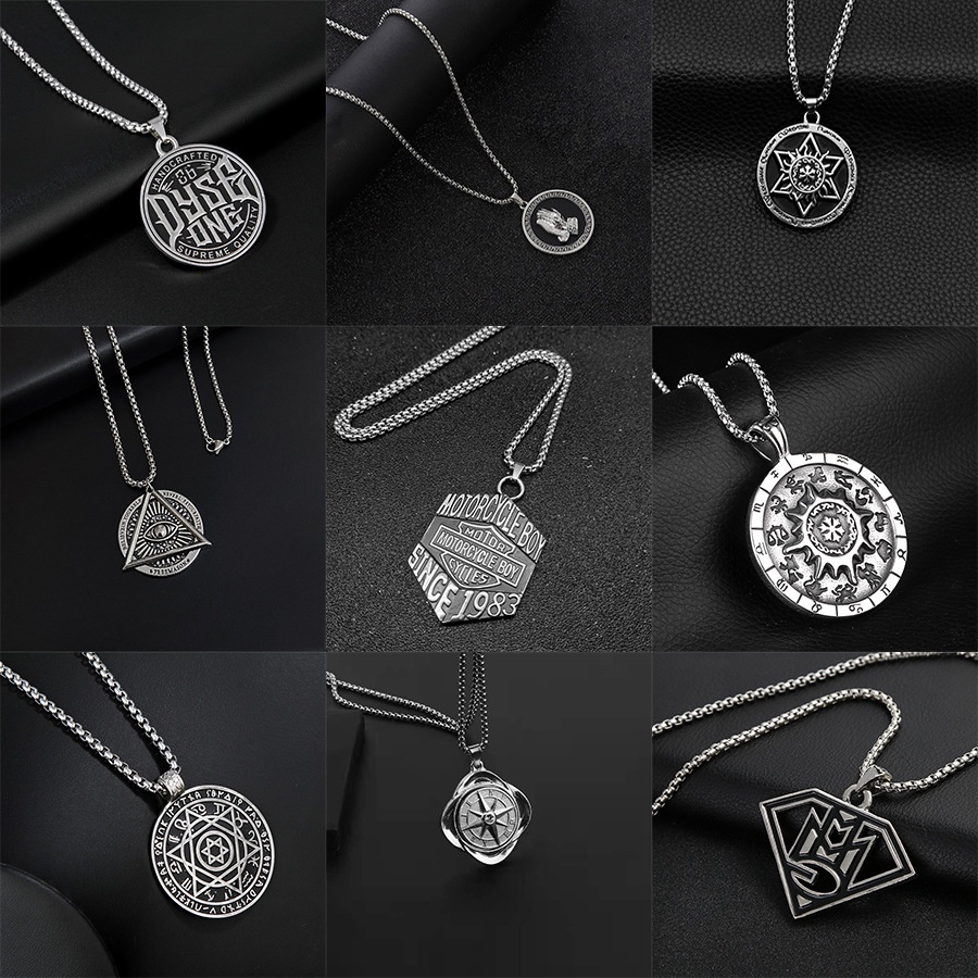 Kalung Rantai Liontin Bulat Bahan Stainless Steel Gaya Hip Hop Untuk Pria Dan Wanita