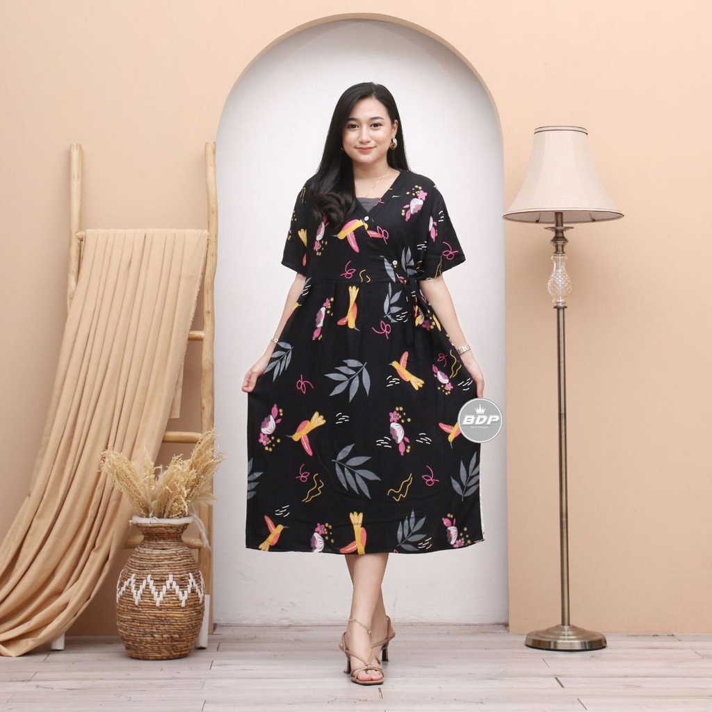 Dress Kimono Rayon Busui | Baju Tidur Wanita Daster Kekinian Kancing Depan