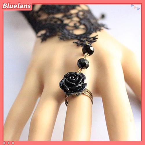 Bluelans Wedding Bride Vintage Exquisite Faux Pearl Lace Bracelet with Ring Jewelry