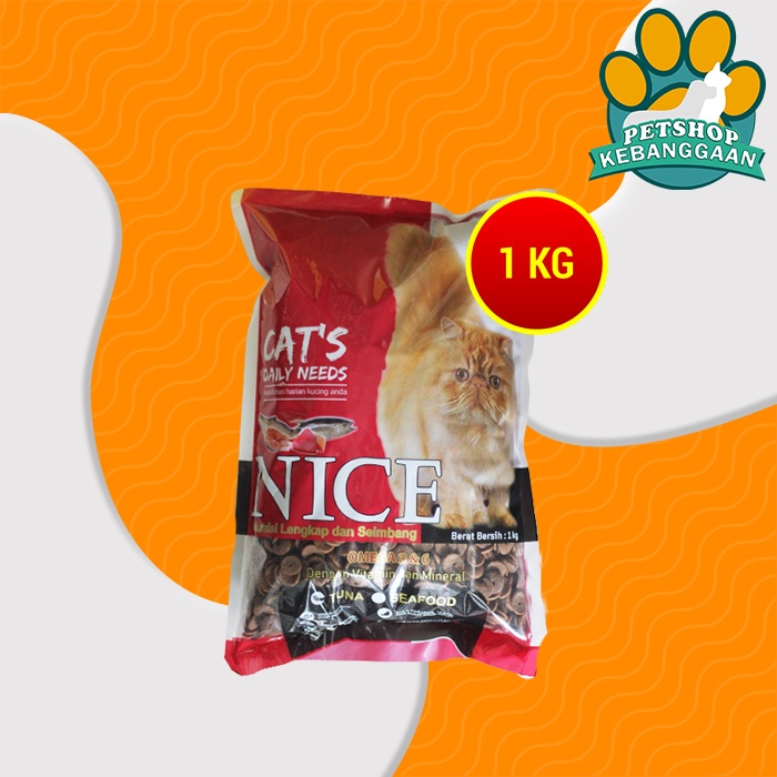 Makanan Kucing Murah Nice Cat food Repacking Tuna / Seafood 1 Kg bolt