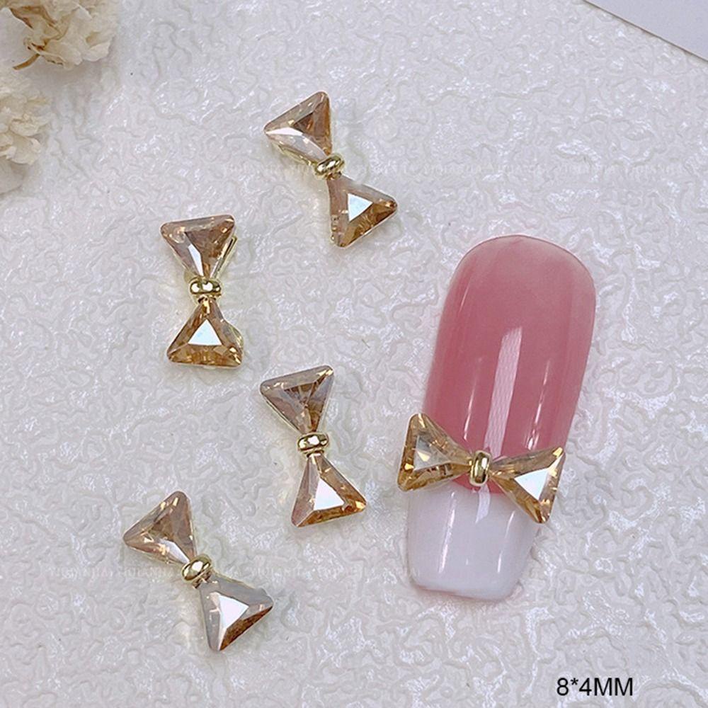 AUGUSTINA Agustina 3D Nail Art Dekorasi Mewah Segitiga Ikatan Simpul Hiasan Kuku Dasi Kupu-Kupu Flash Alloy Kristal Nail Art Berlian Imitasi