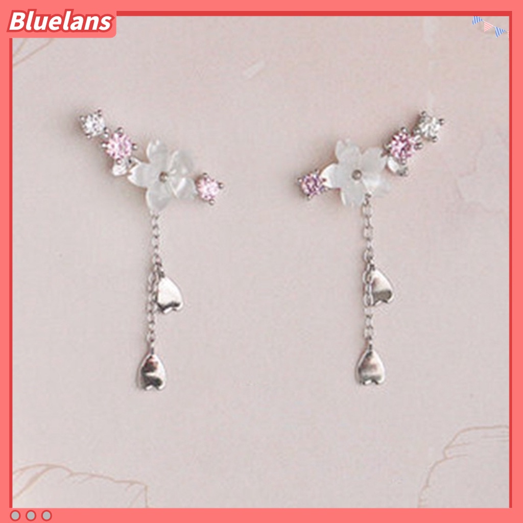 1 Pasang Anting Kait Gantung Desain Hati Cherry Blossom Bahan Alloy Hias Berlian Imitasi Untuk Liburan