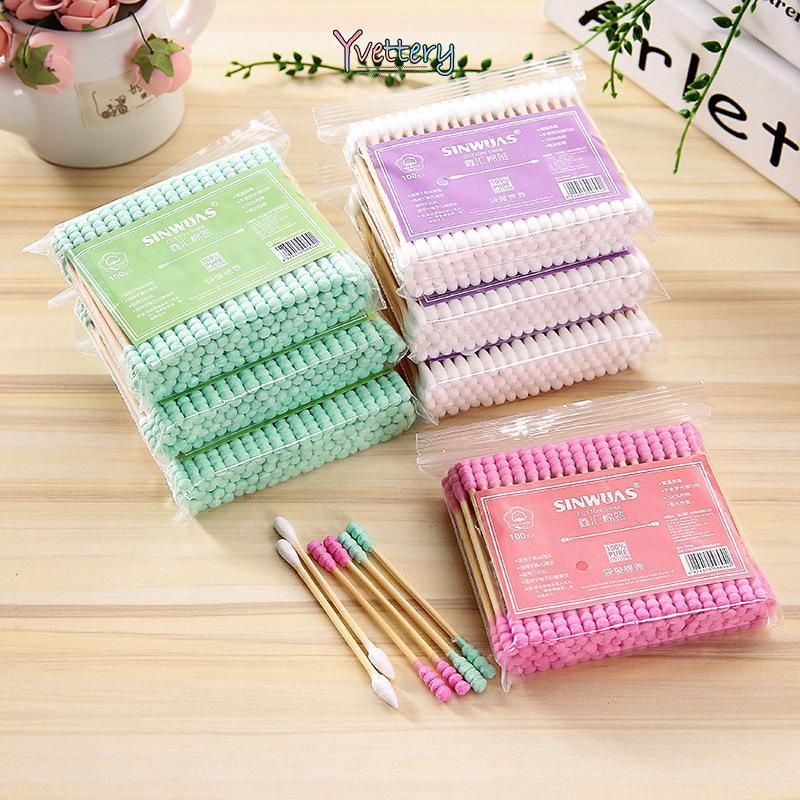 100 pcs/pack cotton bud/ cotton swab warna warni