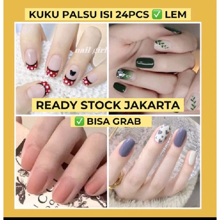 NunuLisaTan - 24pcs kuku palsu pendek nail art kuku palsu jepit kuku set lem kuku palsu kuat nails kuku palsu pendek