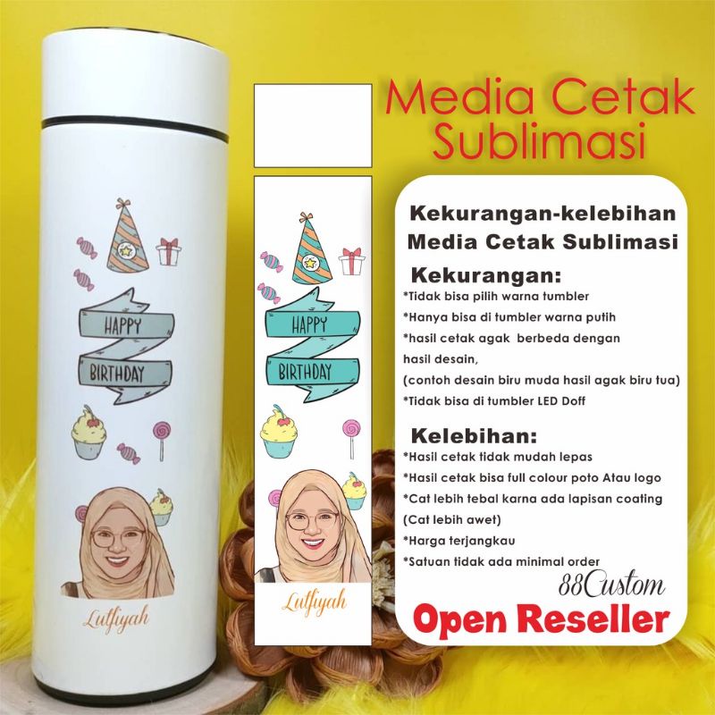 Tumbler Custom Desain Print Poto dan Text Suka suka Botol Karakter