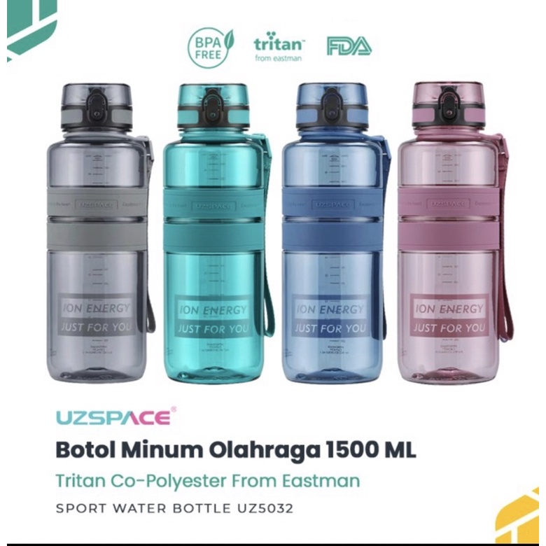 UZSPACE 5032 Botol Minum Olahraga Besar 1.5 liter USA Tritan