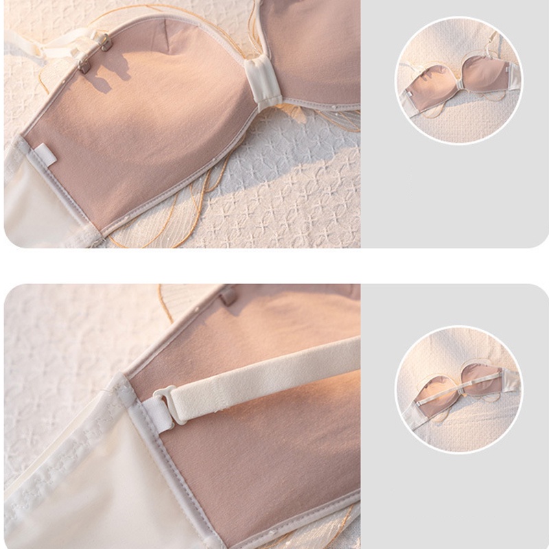 TUTULADY Bra Tanpa Kawat Busa Sedang Untuk Cup A Pakaian Dalam Wanita Renda Butterfly Lucu Bisa Push Up