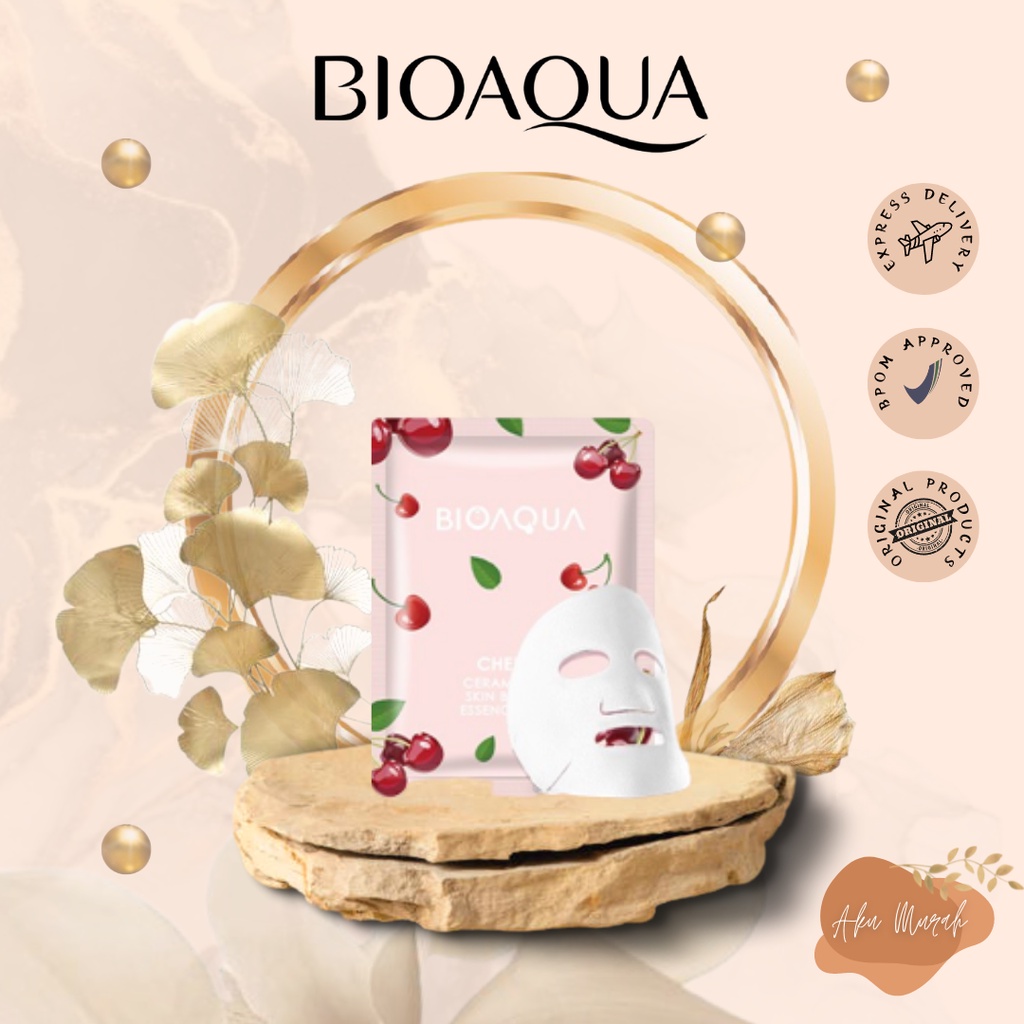 ✨ AKU MURAH ✨ BIOAQUA ''Cherry Ceramide Ap Skin Barrier'' Sheet Mask Natural Plant Essence Face Masker