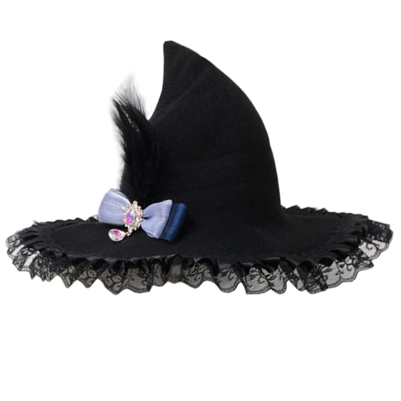 Topi Penyihir Aksen Bulu Untuk Kostum Halloween