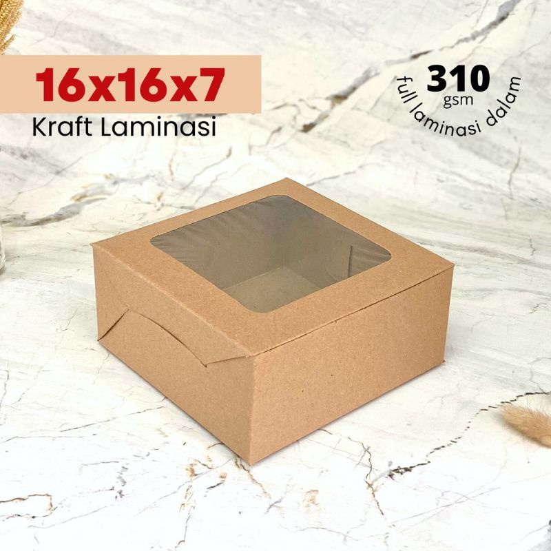 

Kotak coklat kraft laminasi untuk berkat / kue ukuran 16x16x7