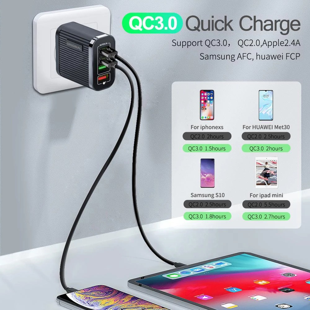 Adapter power charger 4 port USB Tipe-C Fast Charging 3.0 5V 3A Untuk Iphone