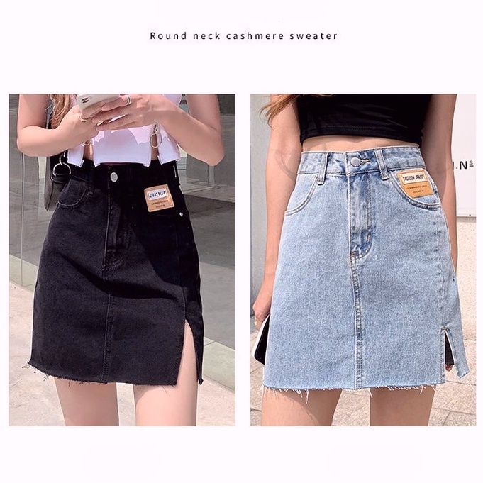 Rok jeans pendek Rok midi jeans rok wanita kekinian rok hitam a line midi 3 4 rok korean style