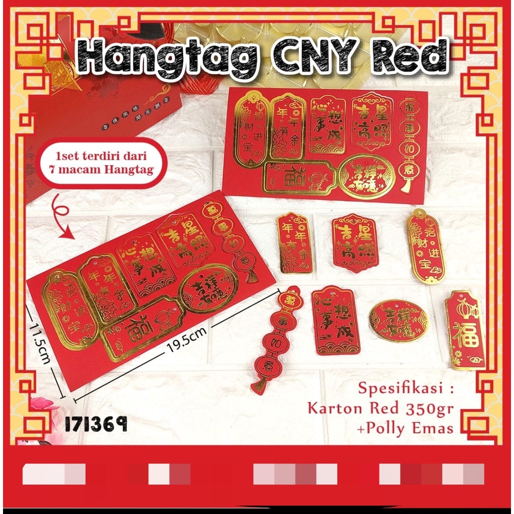 

hang tag label imlek isi 7 tag cny red 11.5x 19.5 cm gantungan nama imlek perlembar