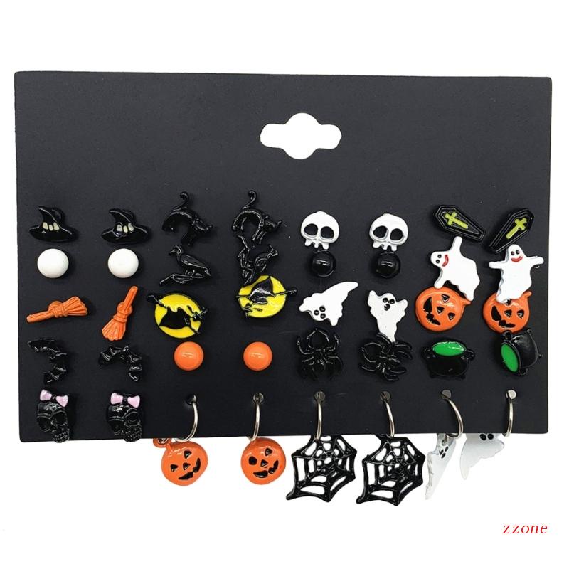 Set Anting Stud Desain Kerangka Labu Halloween Bahan Alloy Untuk Wanita