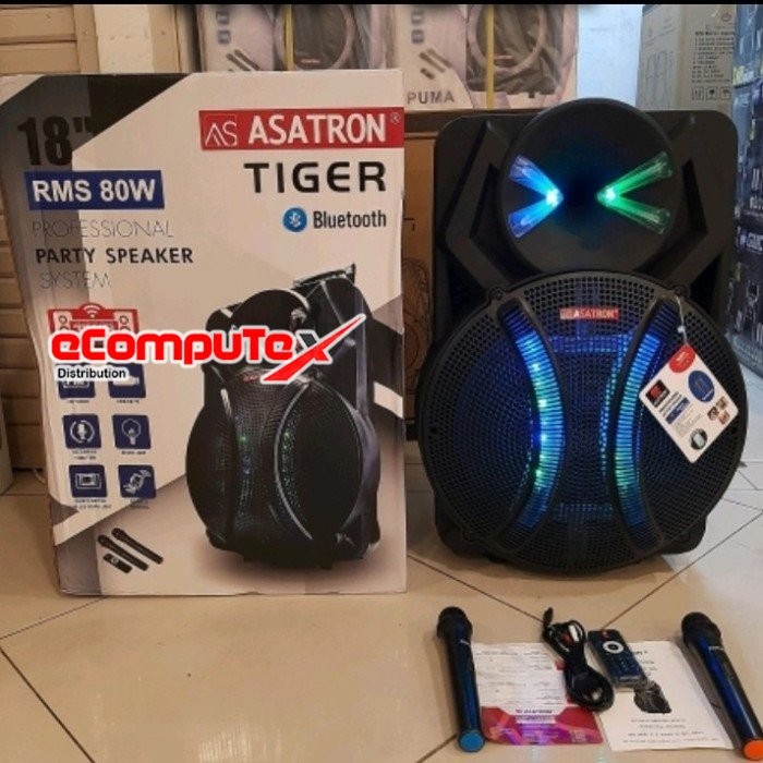 SPEAKER BLUETOOTH PORTABLE ASATRON TIGER 18 INCH KARAOKE 2 MIC KOPER GARANSI RESMI