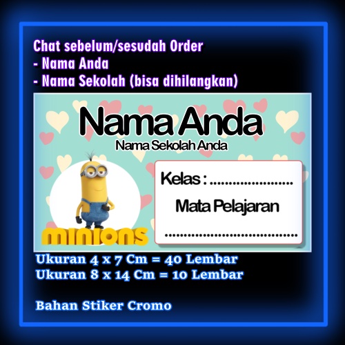 

Stiker Label Buku Minion Minions kuning kartun lucu Karakter Lucu Custom Lebel Nama cromo murah 20 Varian berbeda Sticker Pelajaran Mapel buku anak sekolah Vol 6