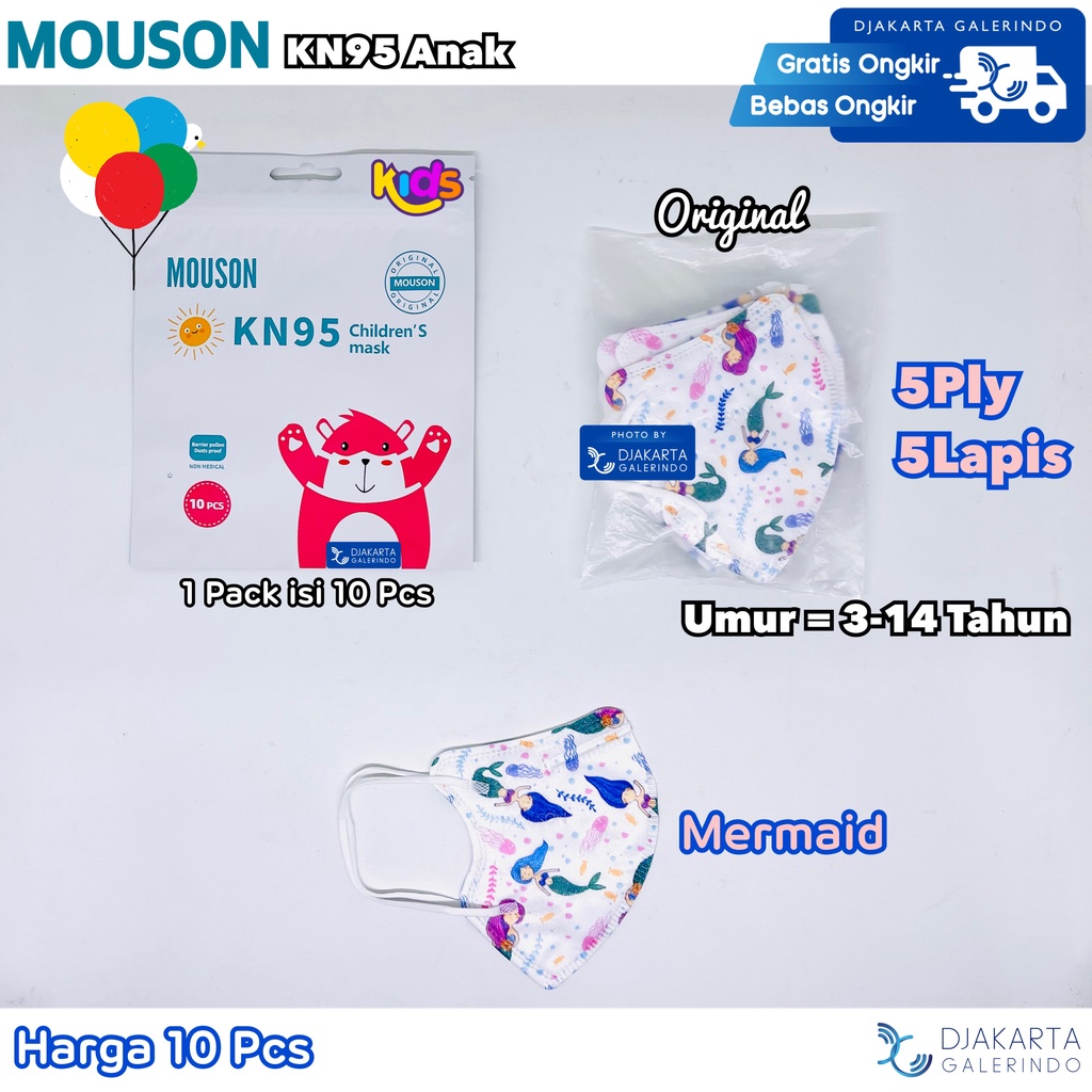 Masker Mouson KN95 Anak Kids 5Ply Motif isi 10Pcs