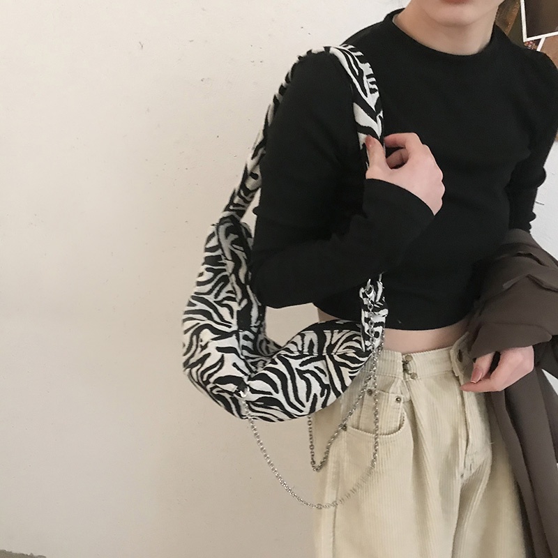 Tas Kanvas Suhao Wanita Musim Panas 2021 Baru Fashion Trendi Zebra Pola Tas Pelana Niche Prancis All-Match Ins Messenger Bag