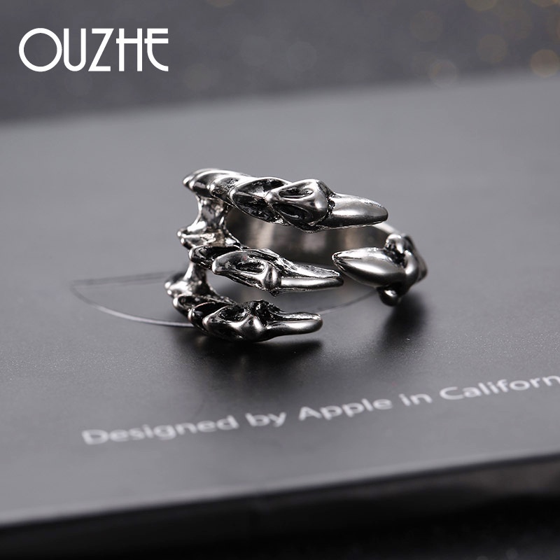 Cincin Jari Telunjuk Model Terbuka Dapat Disesuaikan Desain Cakar Naga Elang Supreme Gaya Punk Untuk Pria