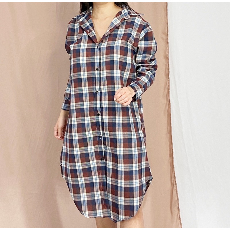 tunik kemeja wanita lengan panjang flanel / tunik flanel kotak kotak / tunik wanita Ld 106