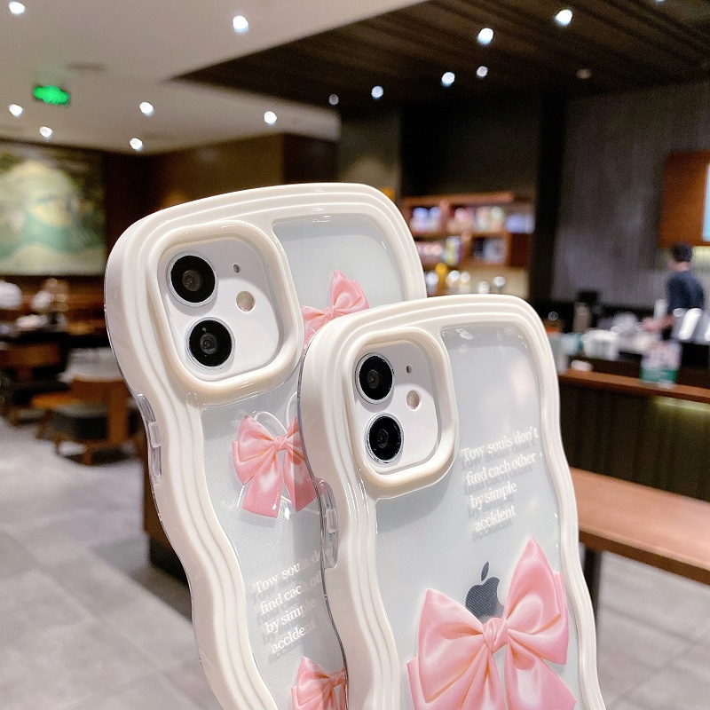 (2 In 1) Case Pelindung Handphone Motif Pita Pink Untuk iPhone 14 13 12 Pro MAX 11 X XR XS MAX